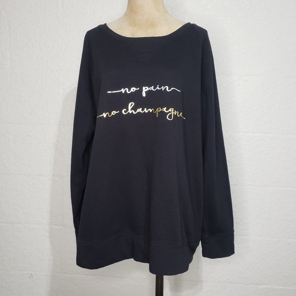 Xersion Round Neck No Pain No Champagne Logo Black Sweatshirt Size XXL - Picture 2 of 16